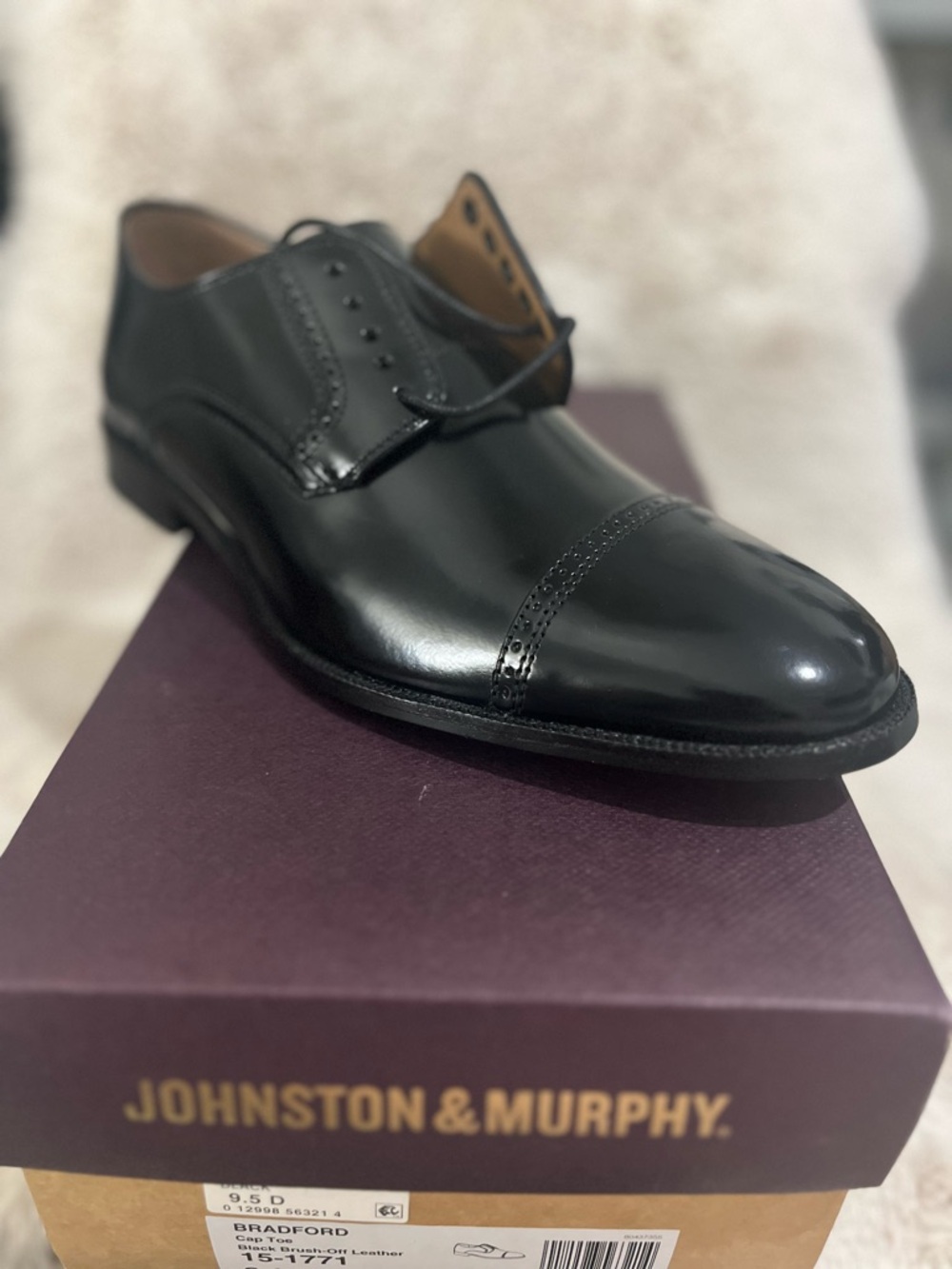 Johnston & Murphy Black Cap-Toe
